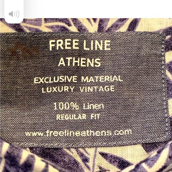 FREE LINE ATHENS Linen Shirt Men’s L/XL Short Sleeve Button Up Blue Leaf Print. - Picture 9 of 13